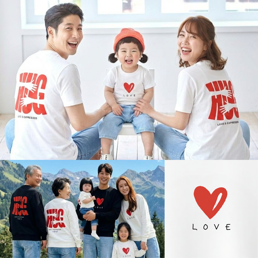 몽피마피 허그러브 가족티 패밀리룩 돌촬영 여행 사진의상 반팔 맨투맨 - 상품 이미지