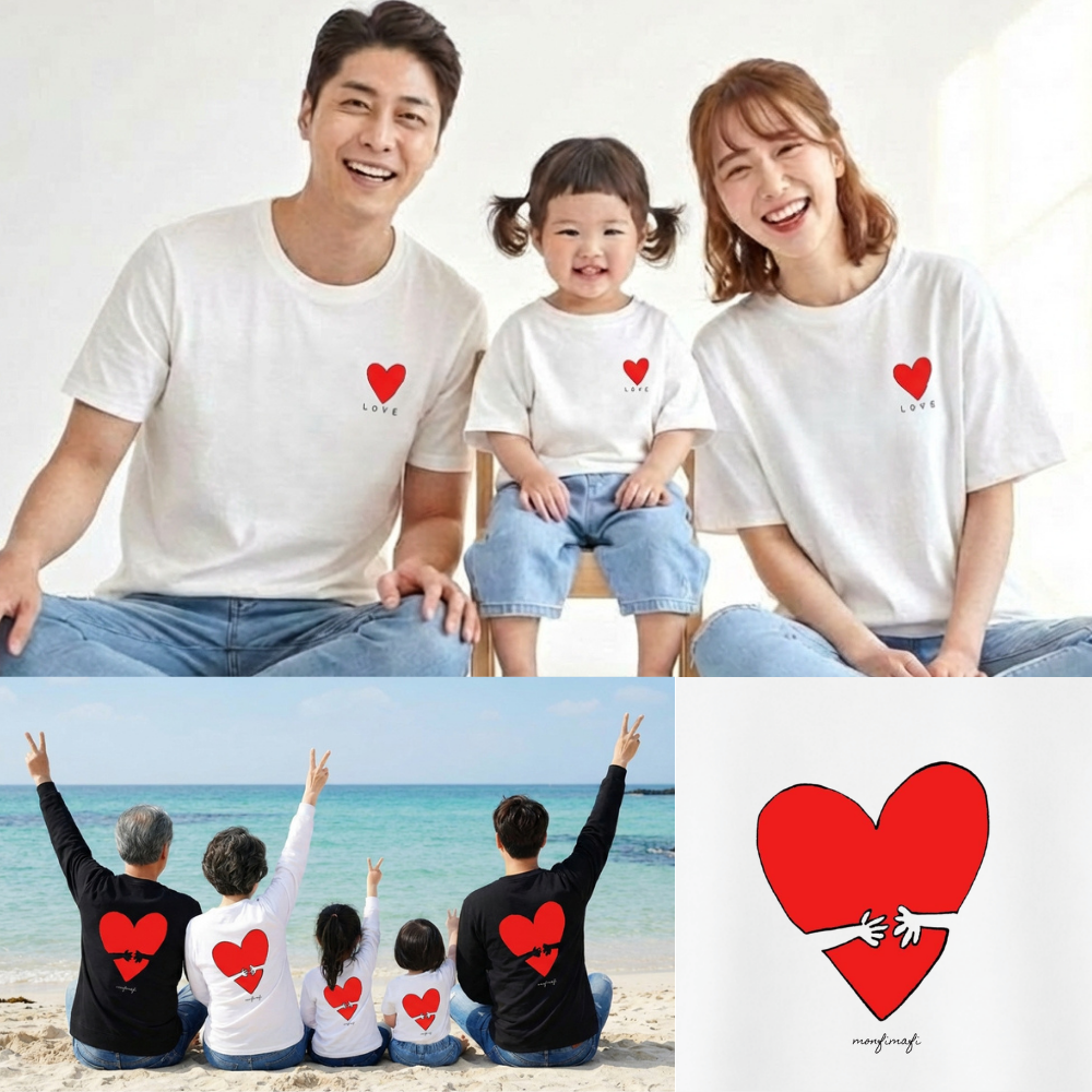 몽피마피 안아줘 가족티 패밀리룩 돌촬영 여행 사진의상 반팔 맨투맨 - 상품 이미지