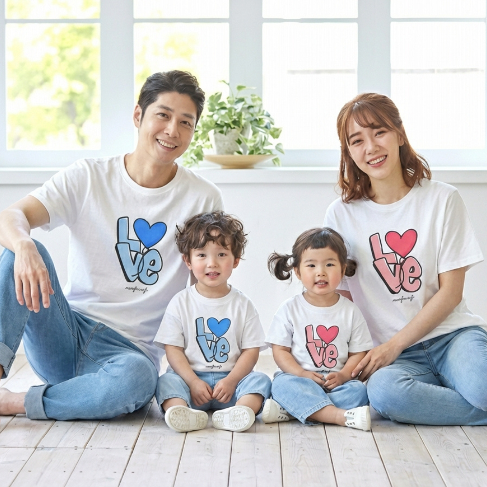몽피마피 럽럽 가족티 패밀리룩 돌촬영 여행 사진의상 반팔 맨투맨 - 상세 이미지 2