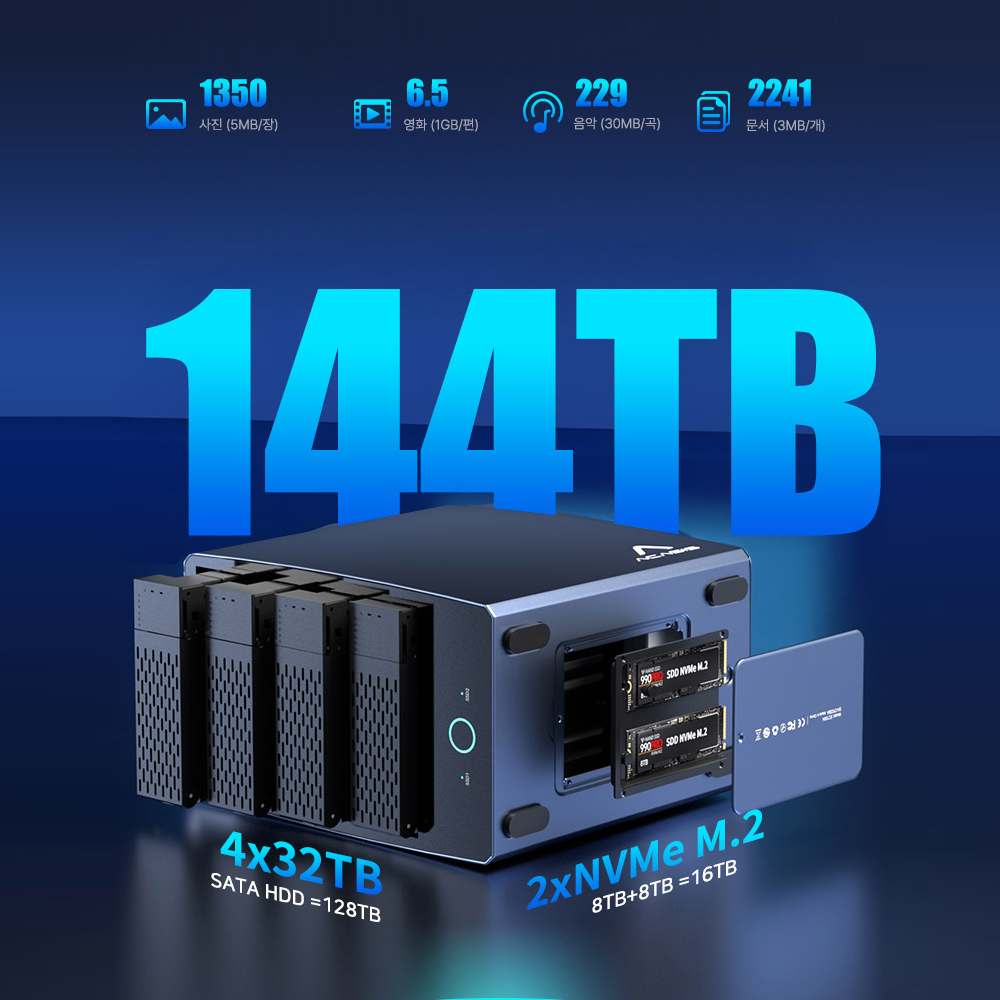 아카시스 H006 하이브리드 RAID 6베이 HDD 4Bay M.2 NVMe 2Bay 40Gbps 외장스토리지 DAS 외장하드 케이스+SATA 하드디스크 4TBx1EA 이미지 6
