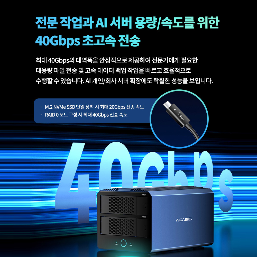 아카시스 H004 하이브리드 RAID 4베이 HDD 2bay/M.2 NVMe 2bay 40Gbps 외장스토리지 DAS 외장 케이스 하드디스크+아이언울프 2TB X 1EA - 상세 이미지 3