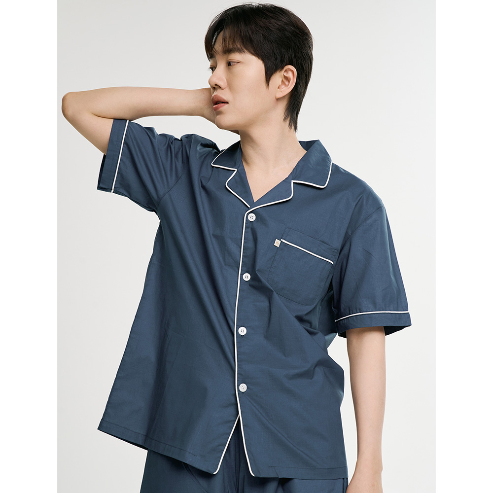 클래식네이비 남성 여름 반팔 순면 아사면 잠옷 파자마 홈웨어 세트 상품 이미지