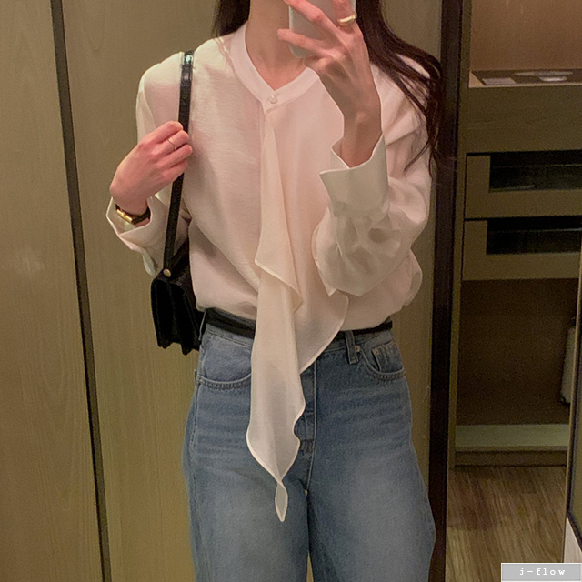 브래시 프릴 스카프 텐셀 블라우스 3col 봄 가을 랩 타이 쉬폰 실키 하객룩 제이플로우 이미지 7