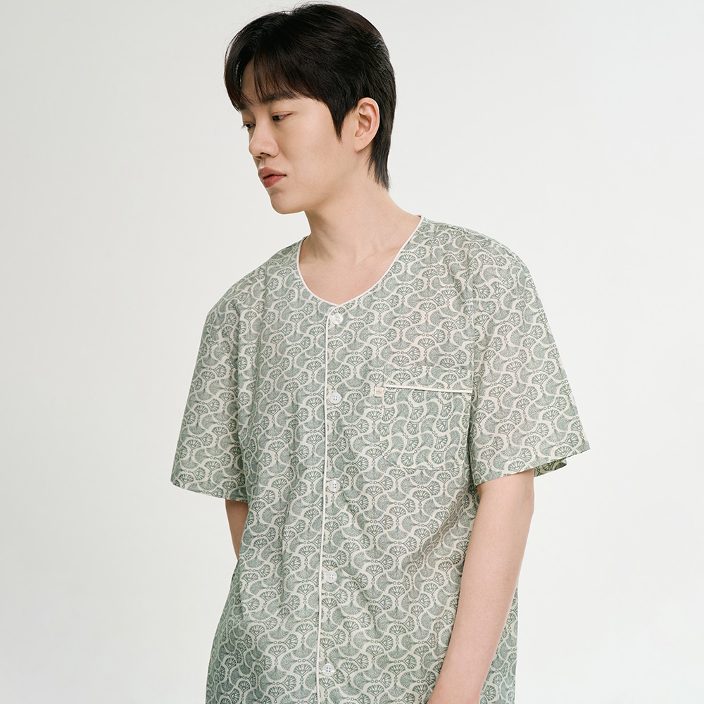 엔틱그레이 남성 여름 반팔 순면 아사면 잠옷 파자마 홈웨어 세트 상품 이미지