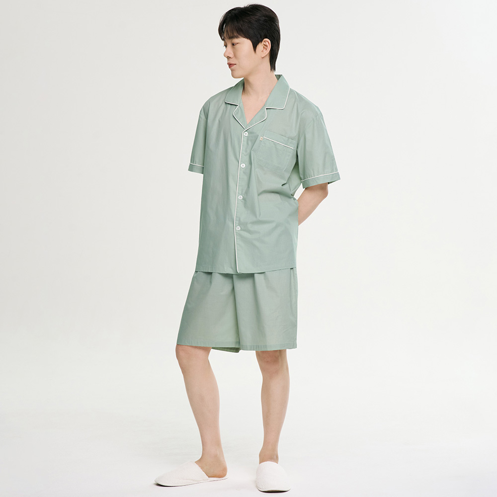 클래식민트 남성 여름 반팔 순면 아사면 잠옷 파자마 홈웨어 세트 이미지 6