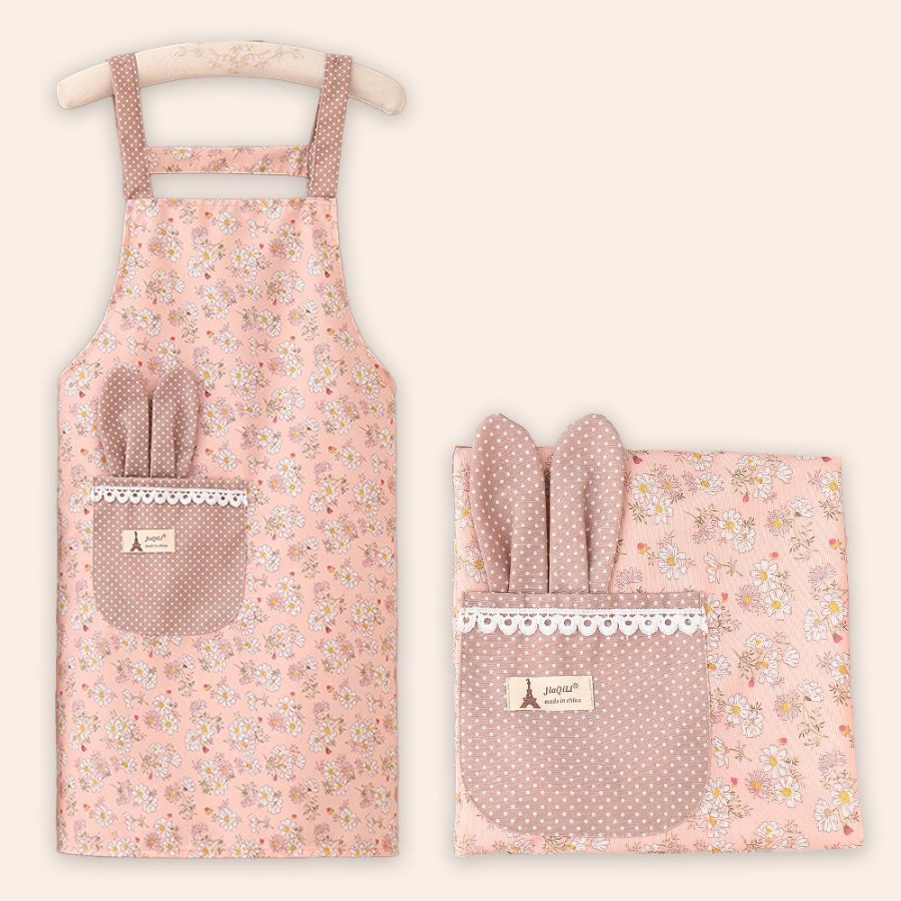 어린이집 교사 주방 귀여운 방수 멜빵 앞치마 핑크