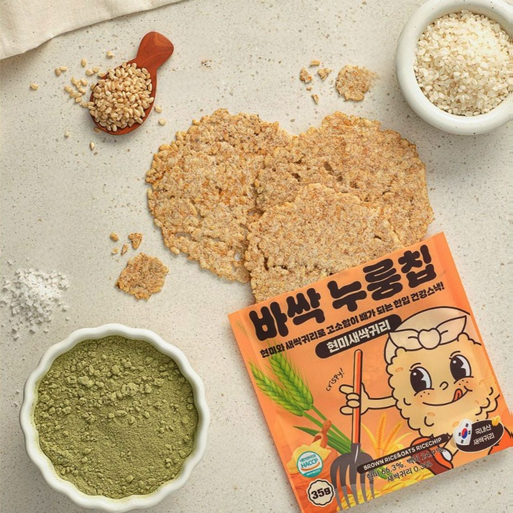 [국산안심재료] 국내산 쌀로 구운 바삭 누룽칩 맛있는 누룽지 현미 얇은 누룽지 칩 간식 귀리맛, 35g, 1개 - 상품 이미지