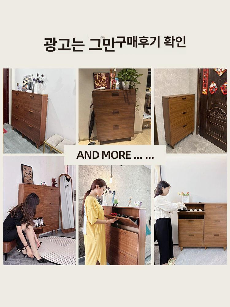 슬림 신발장 우드 원목 현관 좁은 수납장 120-17-119 18켤레 단층 자가 설치 - 상세 이미지 5