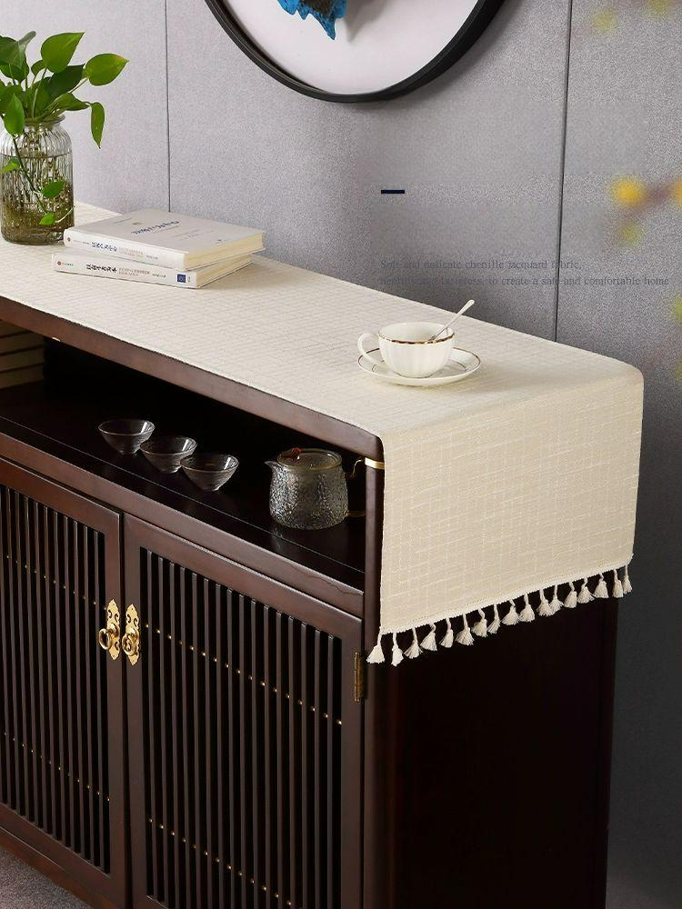 거실장 덮개 린넨 가구 식탁보 서랍장 장식장 TV장 베이지화이트 33x180cm - 상품 이미지