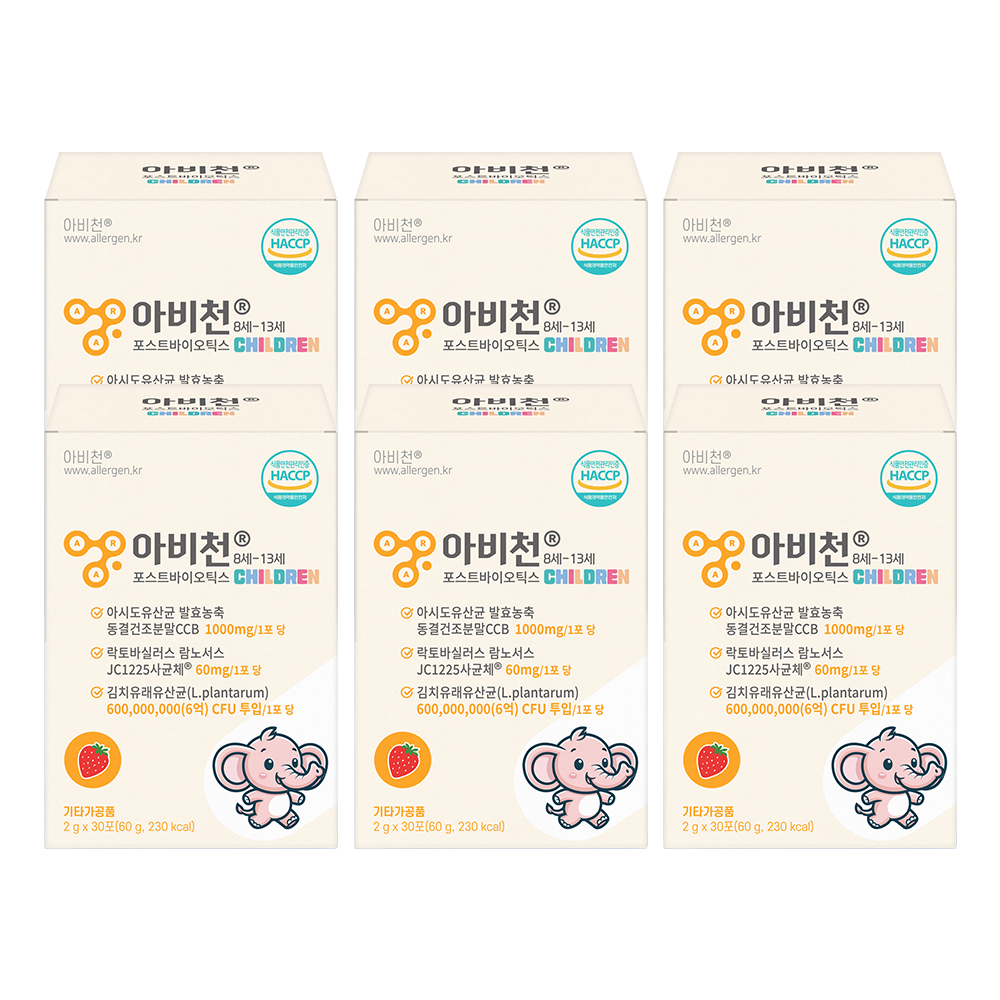 아비천 포스트바이오틱스 칠드런 키즈 김치 유산균 30포, 6개 - 상품 이미지