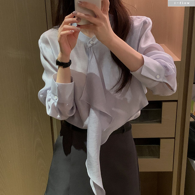 브래시 프릴 스카프 텐셀 블라우스 3col 봄 가을 랩 타이 쉬폰 실키 하객룩 제이플로우 이미지 6
