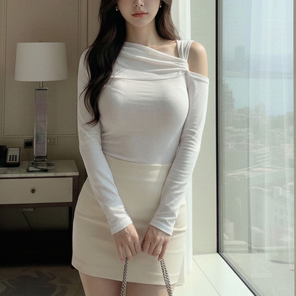 도이센 긴팔 티셔츠 어깨트임 슬림핏 AA0325 - 상세 이미지 3