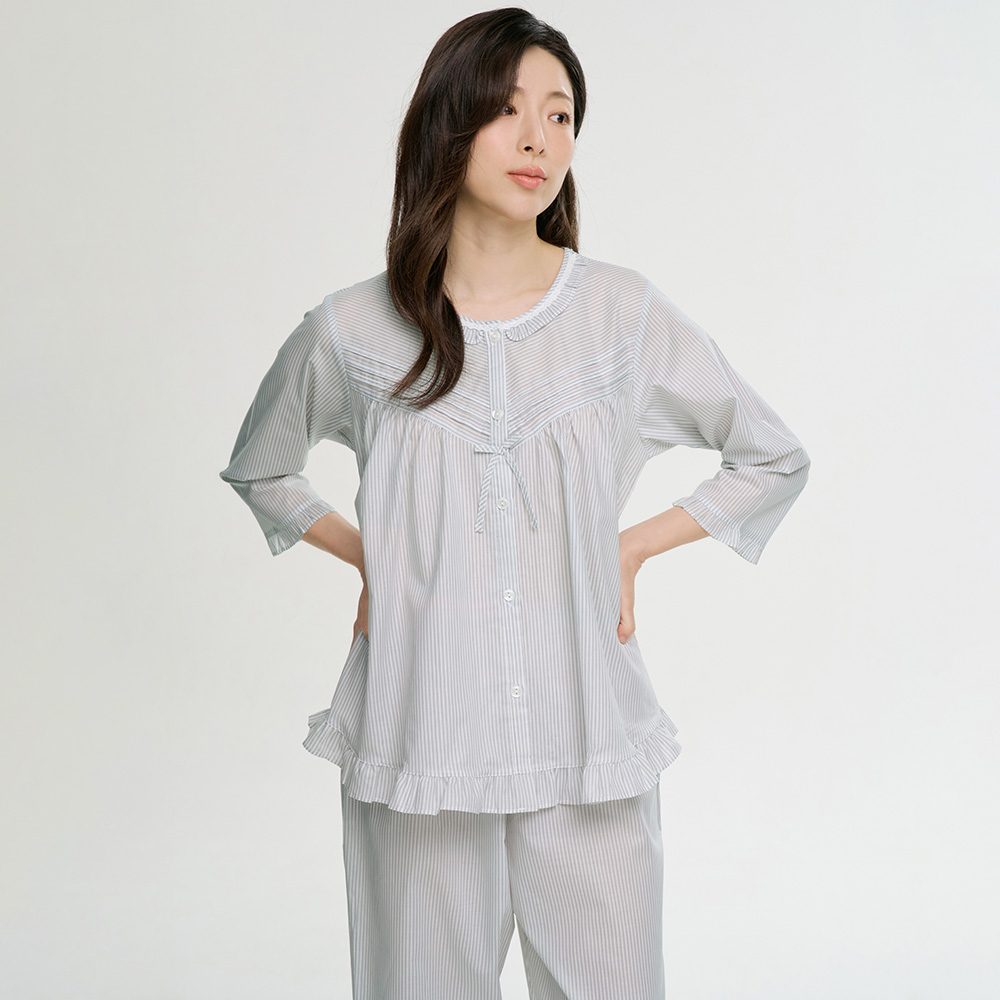 그레이ST 7부 순면 빅사이즈 여성 잠옷 파자마 세트 이미지 2