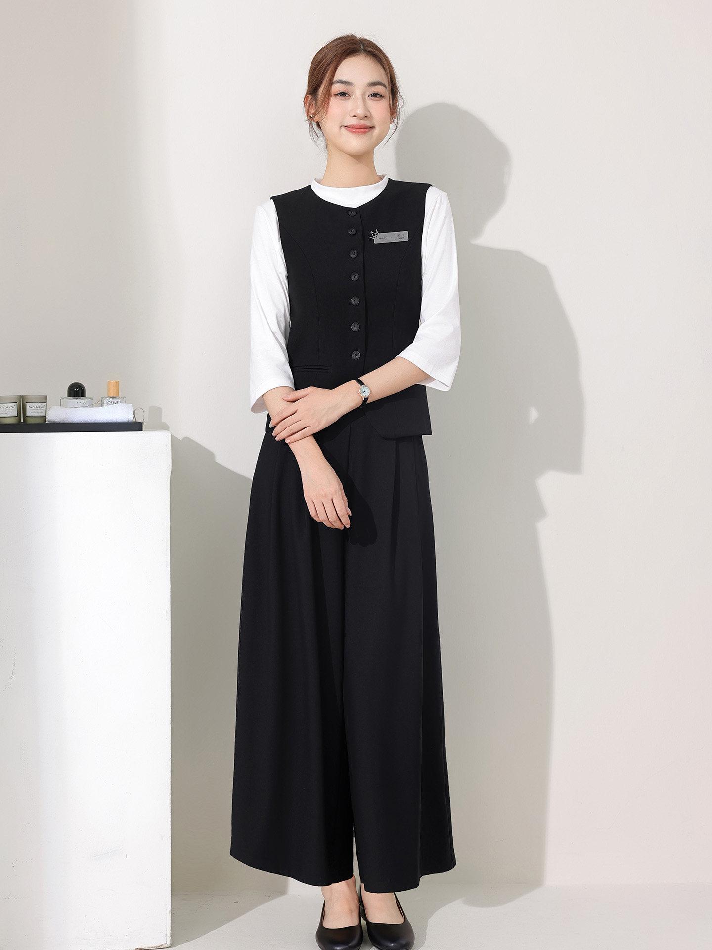 마사지사복 스파 에스테닉 미용실 유니폼 근무복 7부 티셔츠 + 조끼 + 롱 스커트 A A L - 상세 이미지 3