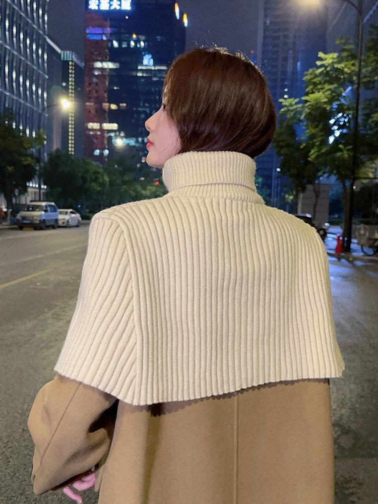 목티 어깨 숄니트 스웨터 터틀넥 폴라 커피색 - 상품 이미지