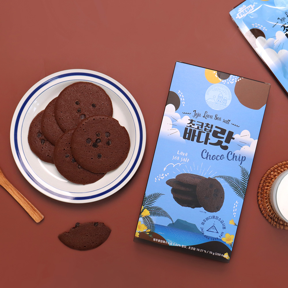 제주 초코칩바다랏 70g 용암해수 솔트쿠키 다크초콜릿 브라우니 팝과자 - 상품 이미지