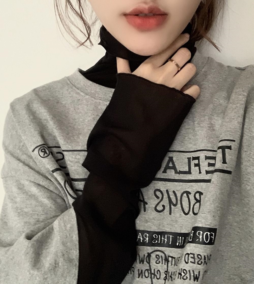 시스루 폴라 블라우스 긴팔 티 - 상세 이미지 3