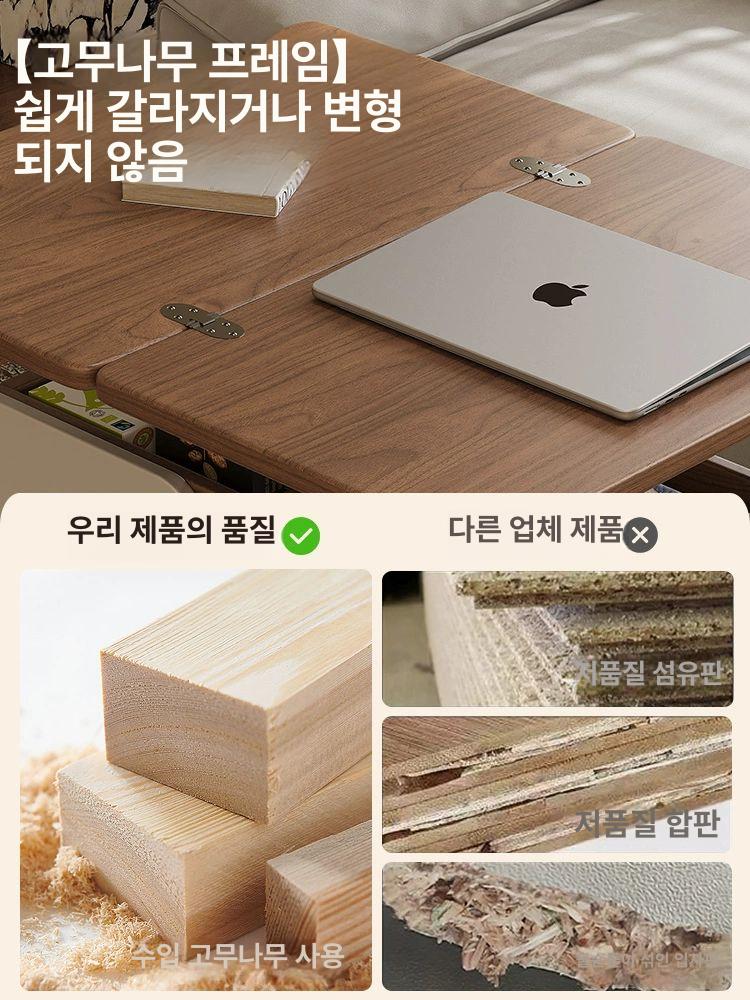 소파 선반 수납장 틈새 수납 보조테이블 협탁 원형 간이 화이트 자유 원목 상판 접이식 - 상세 이미지 3