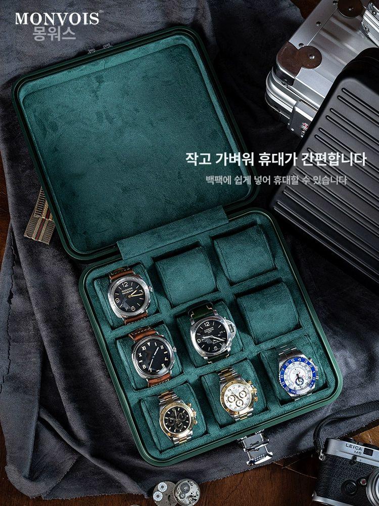 시계케이스 보관 케이스 내부 스웨이드 알루미늄 여행용 손목 원목 손목시계 수납함 가죽 오토매틱 - 상세 이미지 3