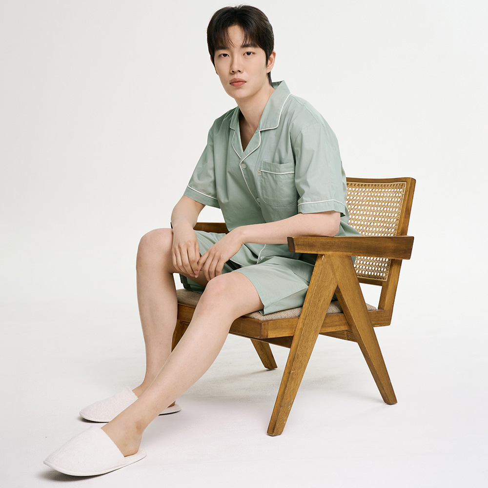 클래식민트 남성 여름 반팔 순면 아사면 잠옷 파자마 홈웨어 세트 - 상세 이미지 2