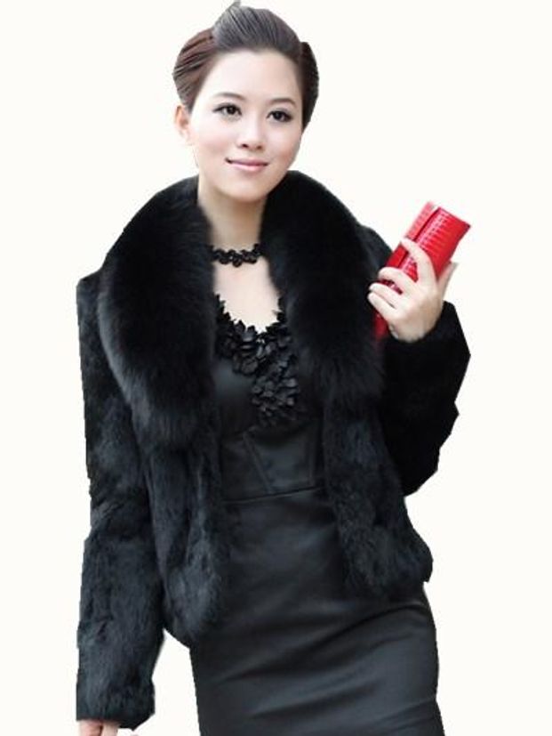 크롭 모피 코트 높은 허리 패션 슬림 블랙 와인 레드 화이트 자켓 토끼 - 상세 이미지 5