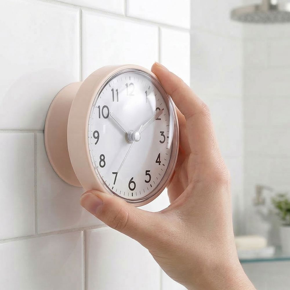 화장실 욕실 방수 시계 무타공 붙이는 부착 흡착 원형