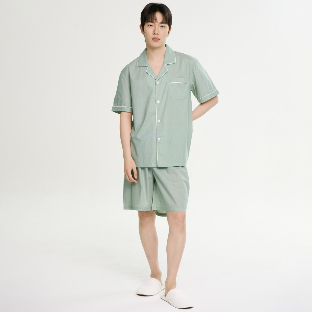 클래식민트 남성 여름 반팔 순면 아사면 잠옷 파자마 홈웨어 세트 - 상세 이미지 5