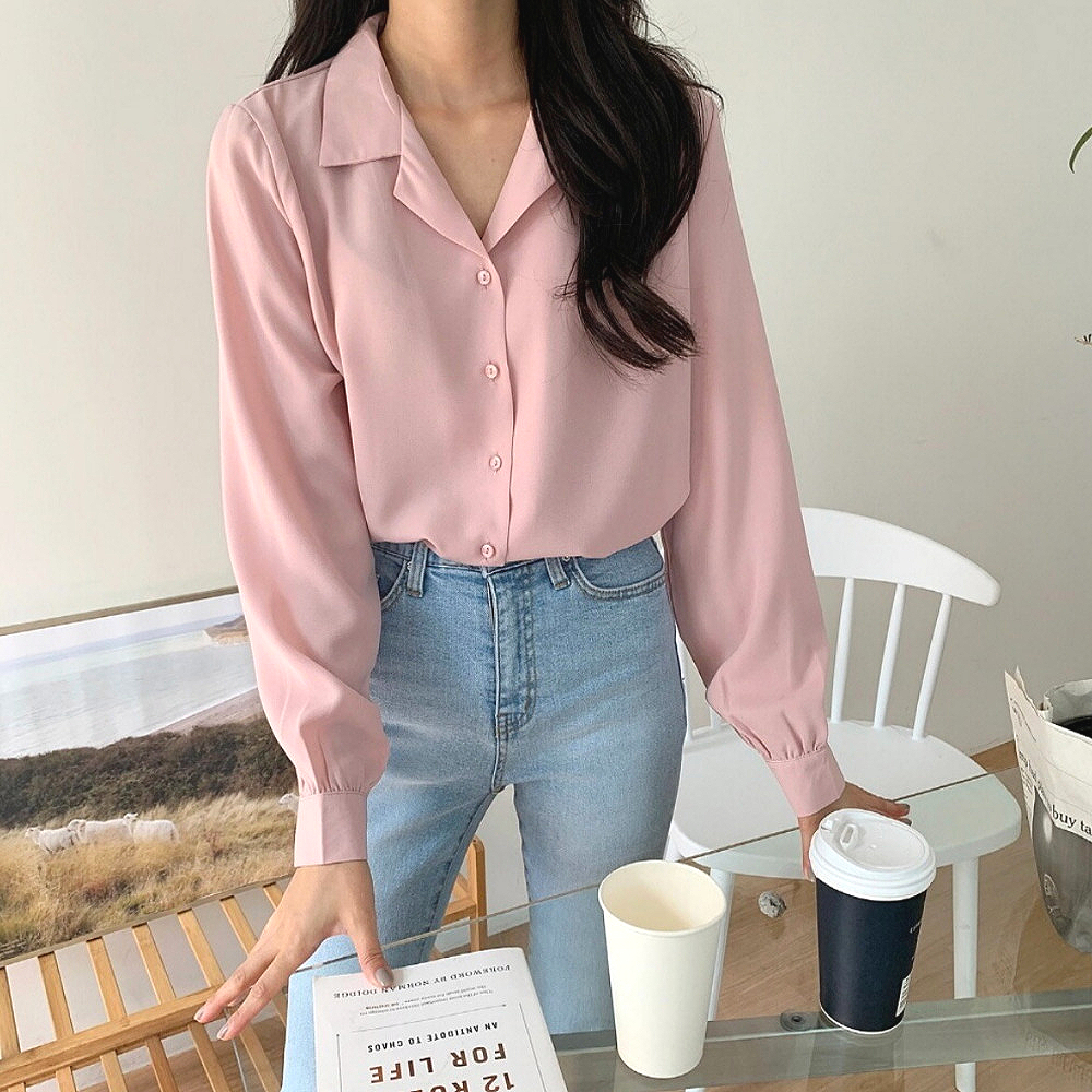 드잇 블라우스 셔츠 하객룩 면접 링클프리 오피스 정장 남방 핑크 와이셔츠 - 상품 이미지