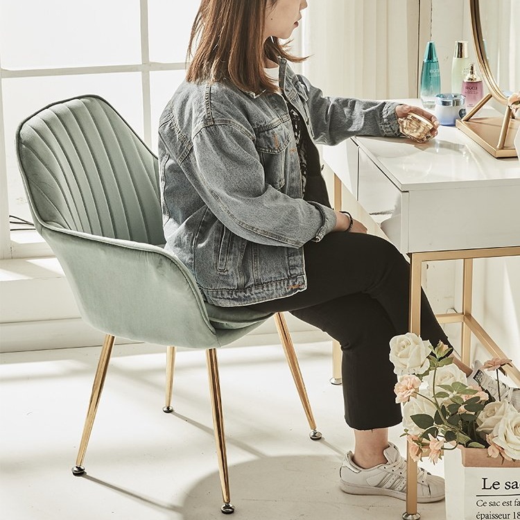 벨벳 네일샵 의자 1인 암체어 코코아골드 벨벳패브릭 스틸금장다리 곡선형등받이 팔걸이 - 상세 이미지 3