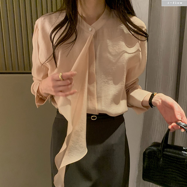 브래시 프릴 스카프 텐셀 블라우스 3col 봄 가을 랩 타이 쉬폰 실키 하객룩 제이플로우 - 상세 이미지 2