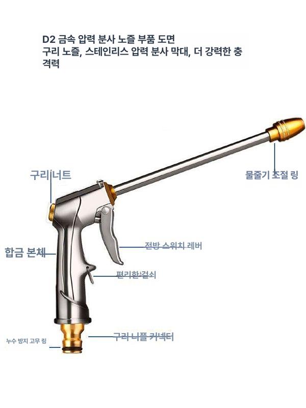 세차호스 고압 물 스프레이 건 금속 황동 노즐 정원 호스 파이프 잔디 세차 총 세차호수 - 상세 이미지 5