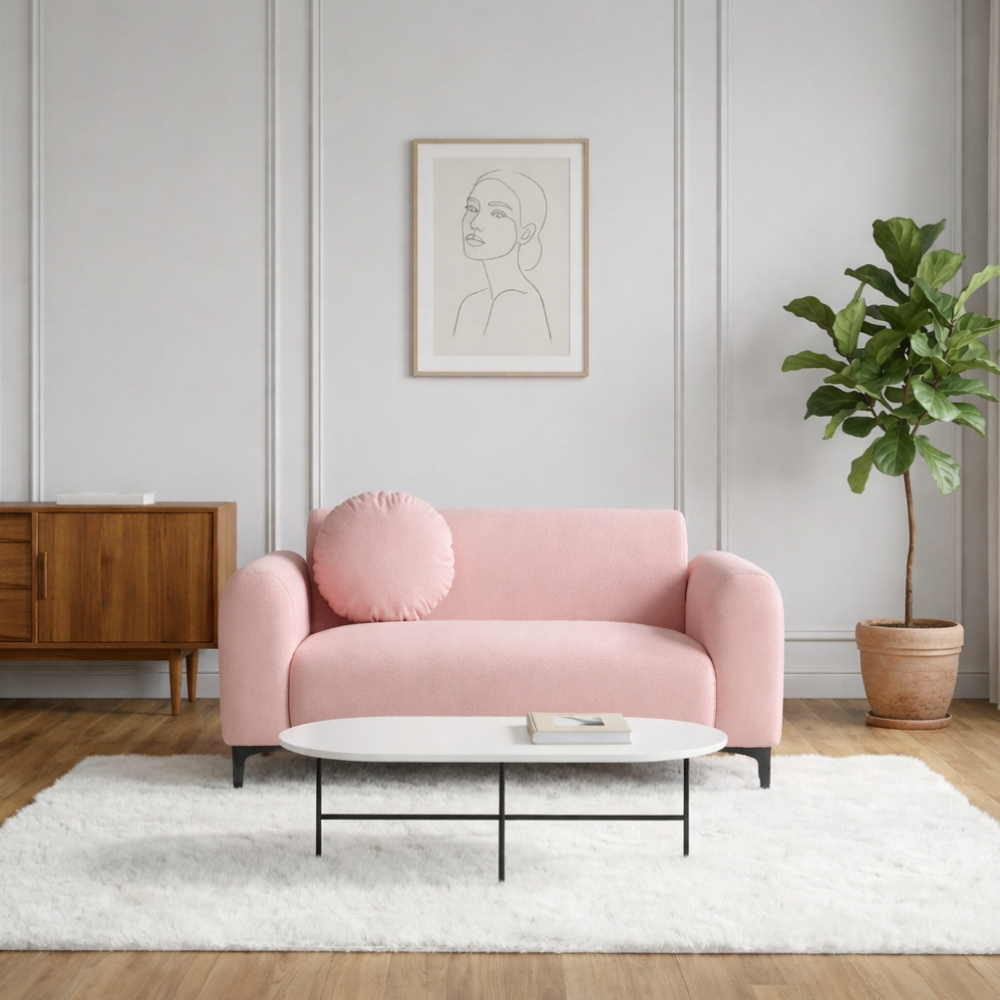 [방문설치] 라임 코모도 아쿠아텍스 패브릭 2인 쇼파 스툴미포함, 핑크