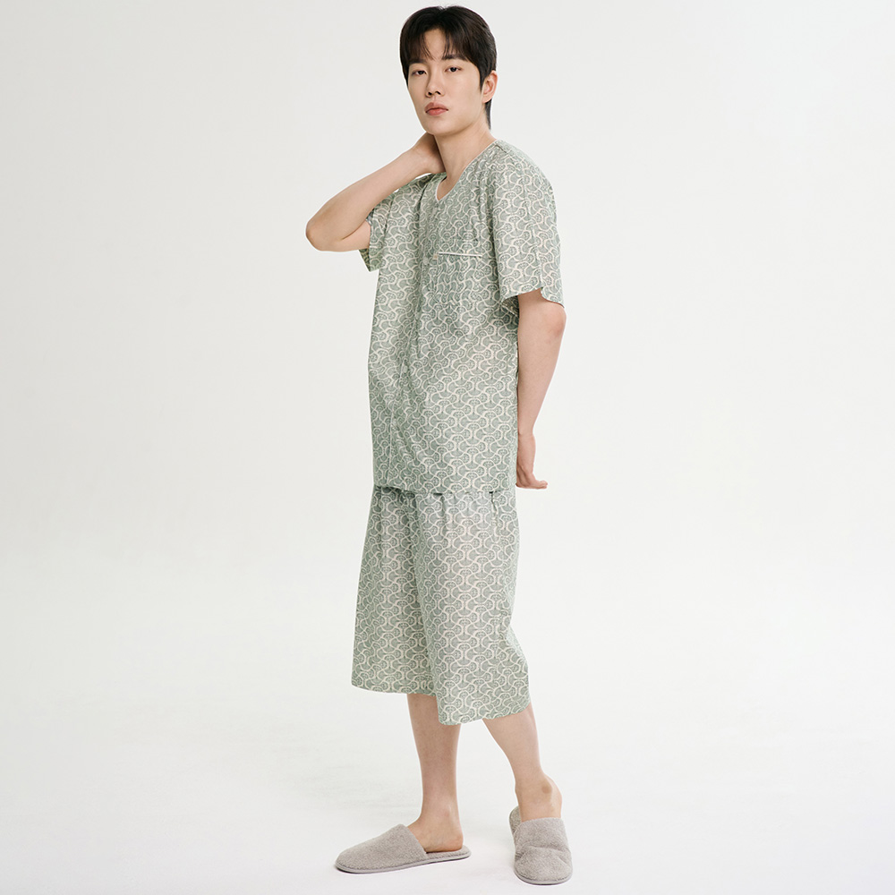 엔틱그레이 남성 여름 반팔 순면 아사면 잠옷 파자마 홈웨어 세트 상품 이미지