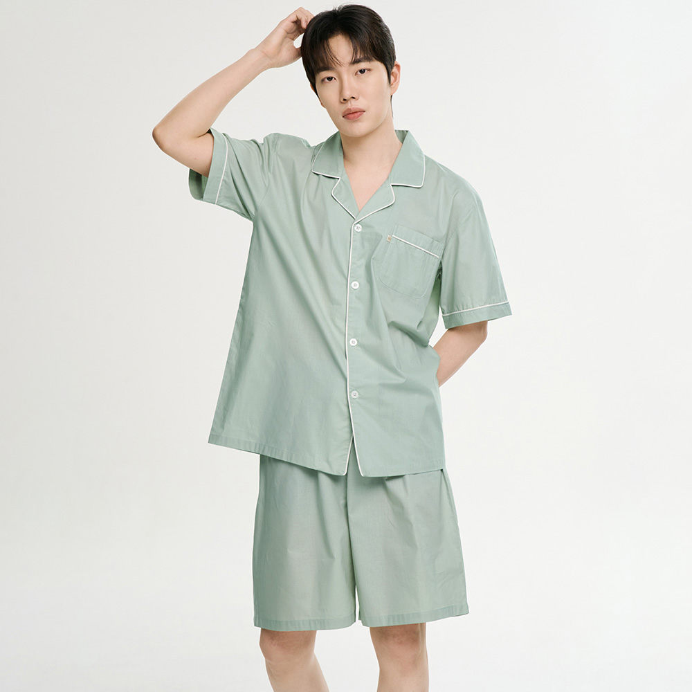 클래식민트 남성 여름 반팔 순면 아사면 잠옷 파자마 홈웨어 세트 - 상세 이미지 3