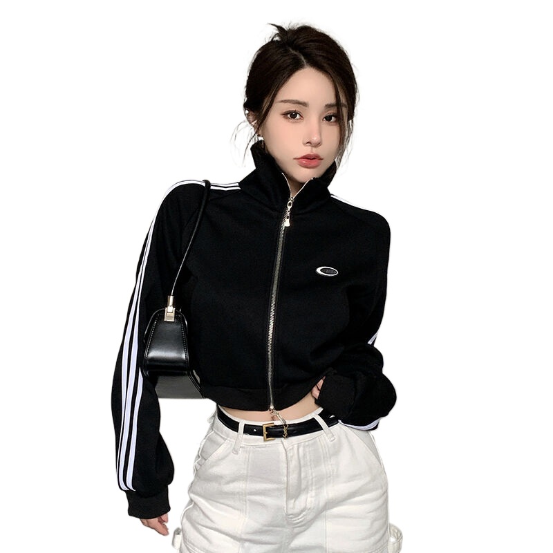 봄 여성 크롭 트랙 집업 자켓 배색라인 하이넥 캐주얼 점퍼 데일리룩 - 상세 이미지 5