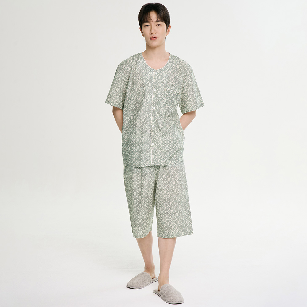 엔틱그레이 남성 여름 반팔 순면 아사면 잠옷 파자마 홈웨어 세트 상품 이미지