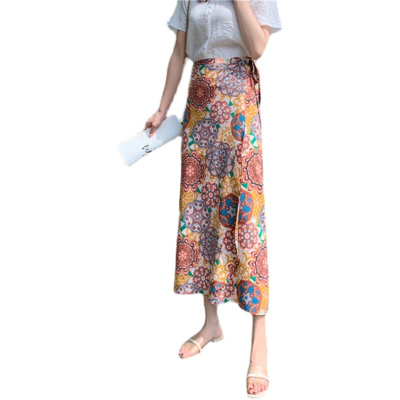 랩스커트 바캉스 휴양지 해외 여행 치마 여성 쉬폰 바스락 봄 꽃무늬 - 상세 이미지 5