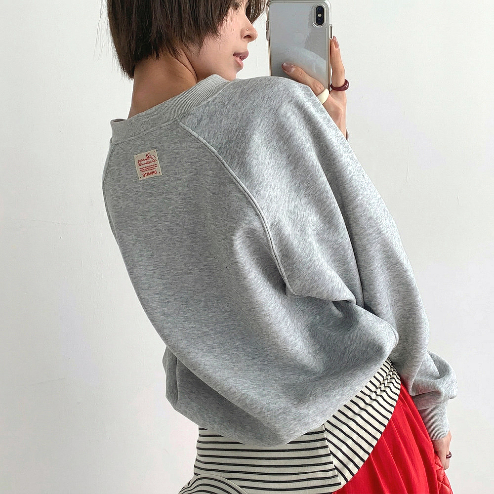 데론 여성 맨투맨 브이넥맨투맨 봄 이너 레이어드 오버핏 박스티 빅사이즈 - 상품 이미지