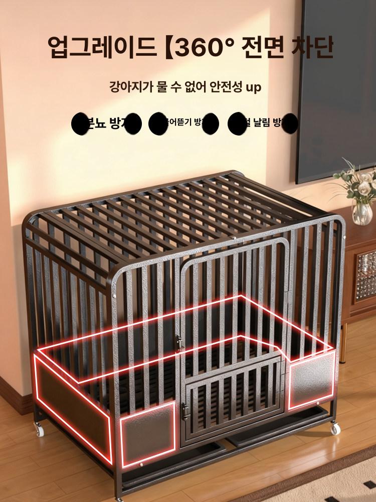 하우스 초대형견 격리장 보호장 케이지 고양이 철제 와이어 모델 125x95x110 블랙 세탁 트레이+바퀴 4개 포함 - 상세 이미지 3
