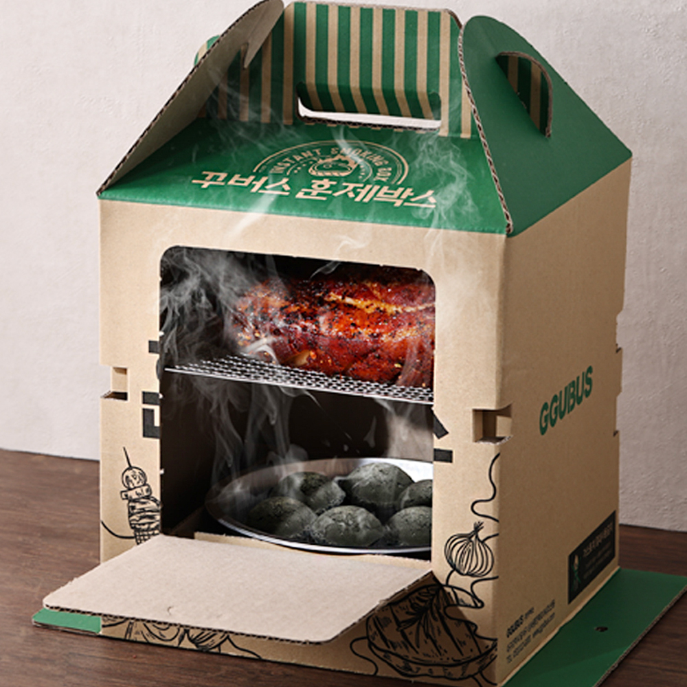 꾸버스 훈제박스 바베큐그릴 캠핑 일회용 접이식 훈제 직화 오리지널 BBQ