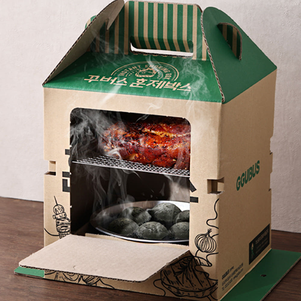 인디에이 꾸버스 훈제박스 바베큐그릴 캠핑 일회용 접이식 훈제 직화 오리지널 BBQ