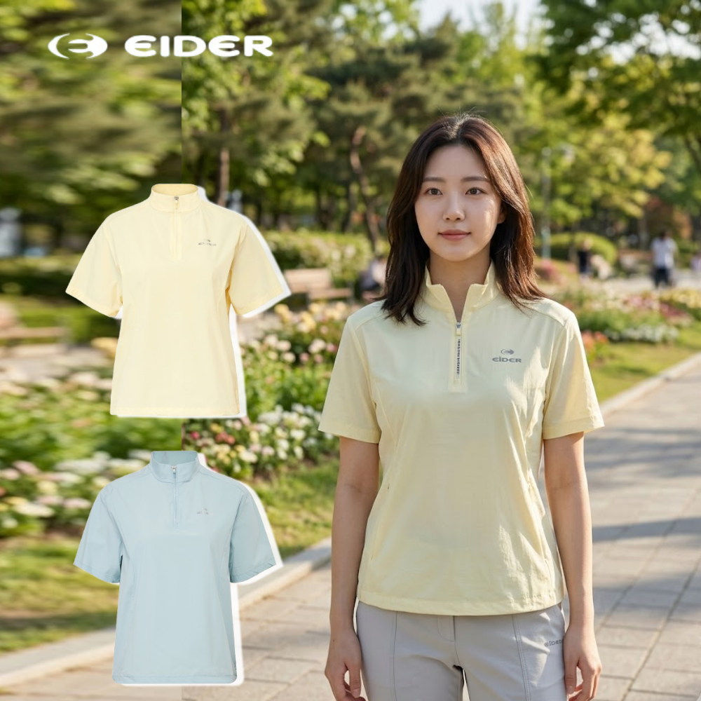 아이더 여성 반팔 집업 티셔츠 등산 여름 에어리 - 상품 이미지