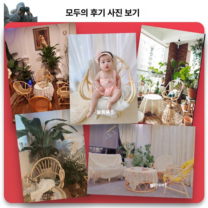 등나무 라탄 빈티지 낮은 스툴 의자 식탁 엔틱 등받이 체어 인테리어 안락의자 - 상세 이미지 3