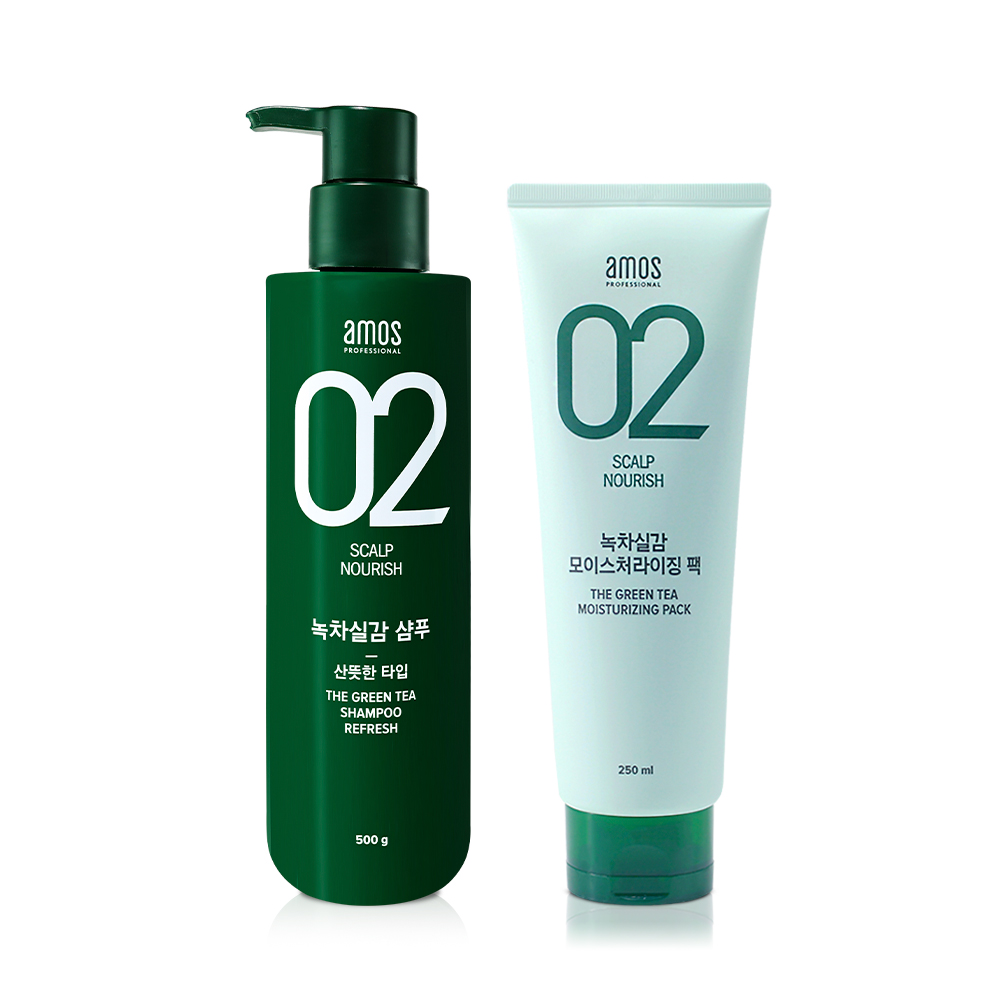 아모스 녹차실감 샴푸 지성 (산뜻한 타입) 500g+인텐시브 모이스처 헤어팩 250g 이미지 2