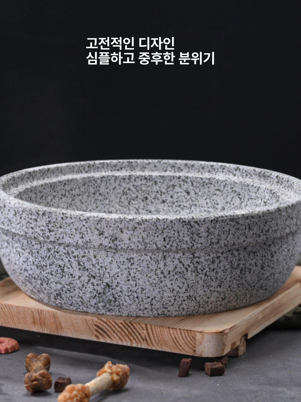 반려견 돌그릇 애견 사료접시 먹이 애완동 개밥그릇 음식 리넨화이트 확대형 깊은 돌그릇 26cm - 상세 이미지 3