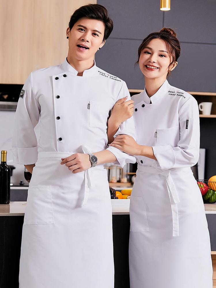 요리사 조리사 유니폼 검정반팔 쉐프복 주방 작업복 긴팔 화이트 앞치마+모자 포함 M 추천 45-60kg - 상세 이미지 3