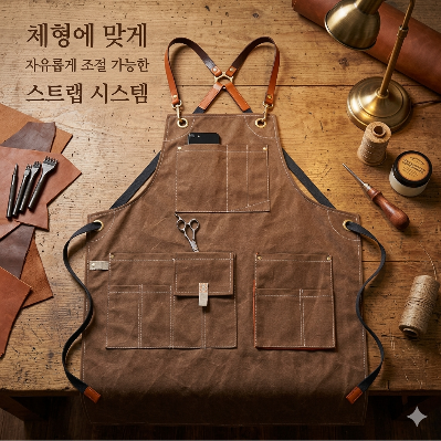 전문가용 데님 앞치마 목공 미술 도예 남자 빅포켓 워크웨어 에이프런 이미지 7