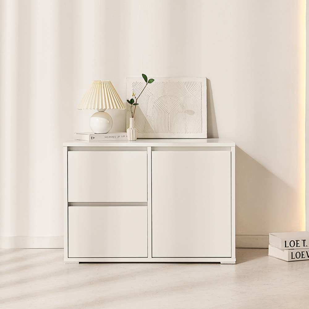무드인 공간분리 거실 모듈 수납장 침대옆 안방 낮은 서랍형 800x400x570mm, 2단, 화이트