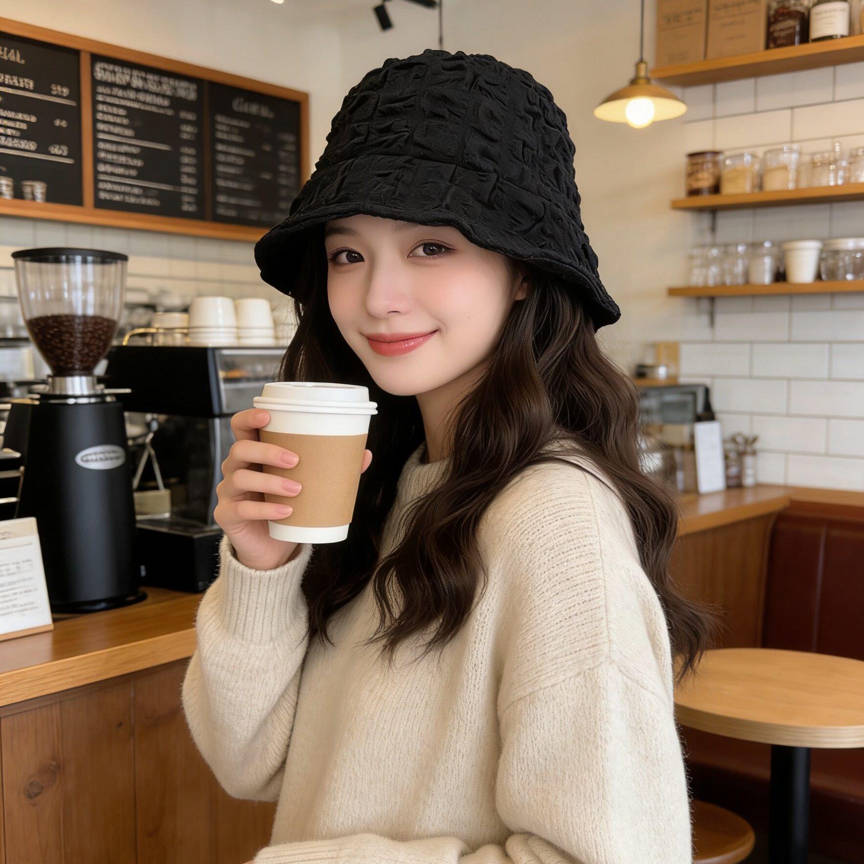 항암가발 가발달린모자 여성용 일체형 파마 펌 웨이브 블랙 캡 쿨브라운 워터 리플 - 상세 이미지 4