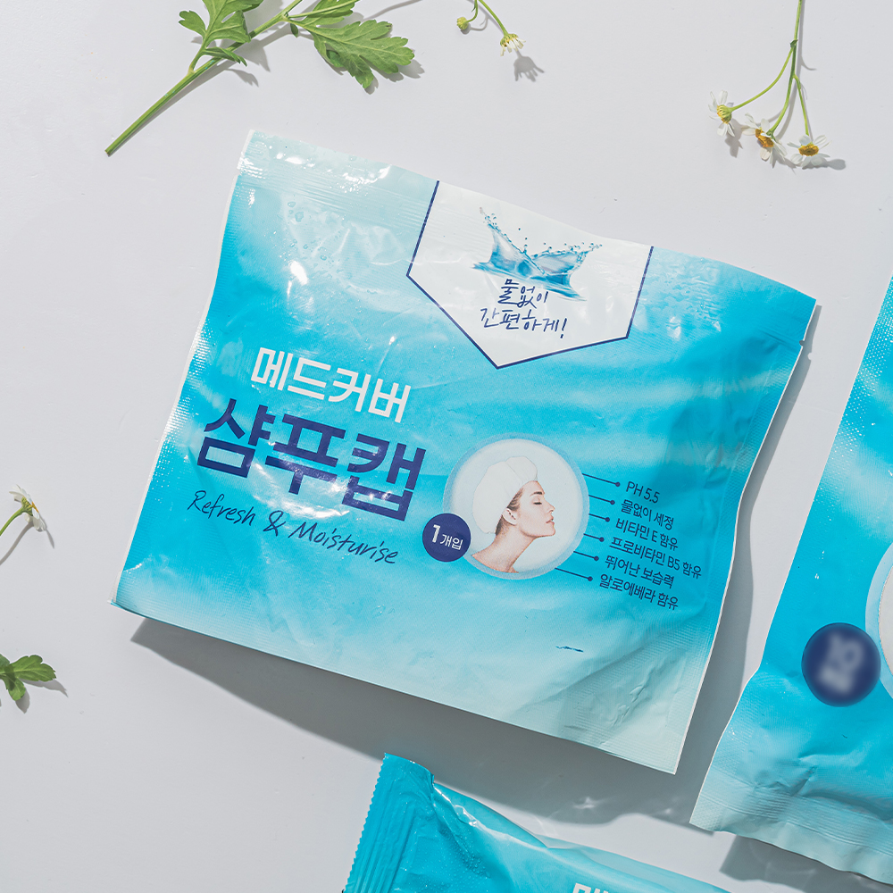 메드커버 샴푸캡 물 없이 노린스 워터리스 드라이 샴푸 환자용 입원 출산 준비물 단품 티슈 이미지 3